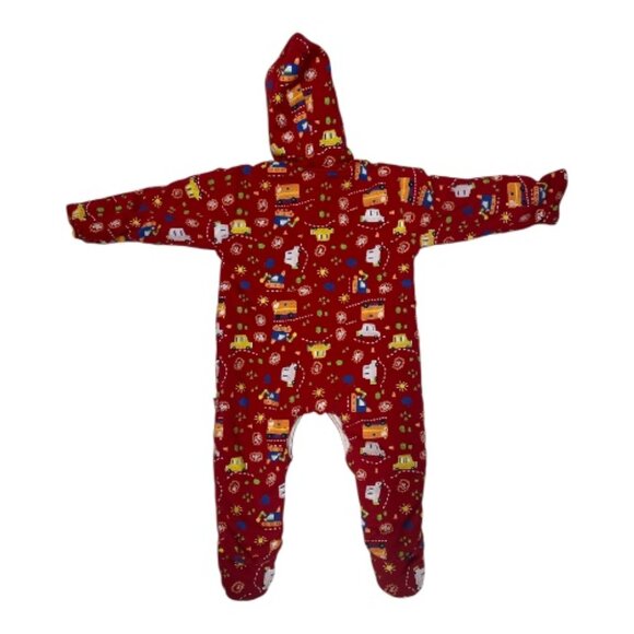 Child World Baby Romper 70cm Red Hooded Cars Print Footed Pajamas Made in India - Picture 6 of 7